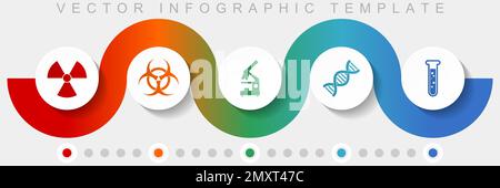 Science infographic vector template with icon set, miscellaneous icons such as radiation, biohazard, microscope, dna and test tube for webdesign and m Stock Vector