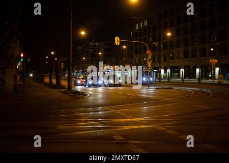 Munich, Germany. 04th Feb, 2023. MVG Tram by night on February 4, 2023 in Munich, Germany. (Photo by Alexander Pohl/Sipa USA) Credit: Sipa USA/Alamy Live News Stock Photo