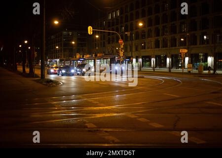 Munich, Germany. 04th Feb, 2023. MVG Tram by night on February 4, 2023 in Munich, Germany. (Photo by Alexander Pohl/Sipa USA) Credit: Sipa USA/Alamy Live News Stock Photo