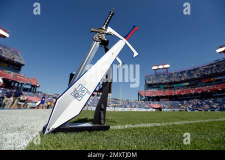 Tennessee Titans 12th Man sword sits on the field before their game against  the Las Vegas Raiders Sunday, Sept. 25, 2022, in Nashville, Tenn. (AP  Photo/Wade Payne Stock Photo - Alamy