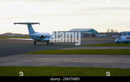 A view of a Raytheon Hawker 400XP Smart Jet at Blackpool Airport on the Lancashire coast, United Kingdom, Europe Stock Photo