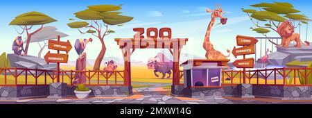Background scene of zoo park with cage illustration Stock Vector Image ...
