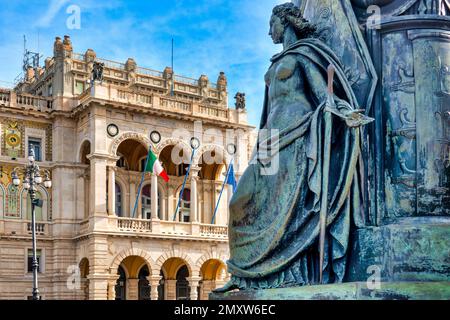 Statue in front of the Palazzo della Luogotenenza austriaca, Trieste, Italy Stock Photo