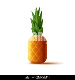 Pineapple 3d icon. The tropical fruit render style icon, rounded cartoon shape, isolated Stock Vector