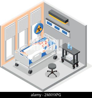 Safety at work place isometric composition with person suffered from radiation intoxication vector illustration Stock Vector