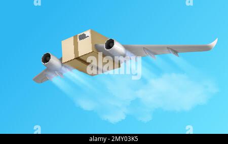 Flying box air delivery realistic composition with conceptual image of ...
