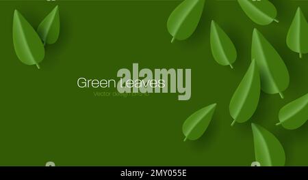 Green leaves background 3d render style illustration vector with place for your text, dark green tea Stock Vector