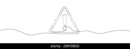 The exclamation mark is drawn with a single line. Linear background. Exclamation mark in one solid line. Vector illustration Stock Vector