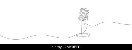 The microphone is drawn in one line on a white background Stock Vector