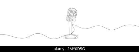The microphone is drawn in one line on a white background Stock Vector