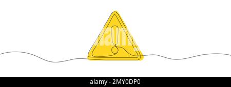 The exclamation mark is drawn with a single line. Linear background. Exclamation mark in one solid line. Vector illustration Stock Vector