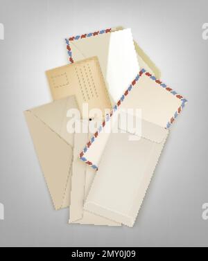Standard rectangular envelopes bunch mockup for postal delivery realistic background vector illustration Stock Vector