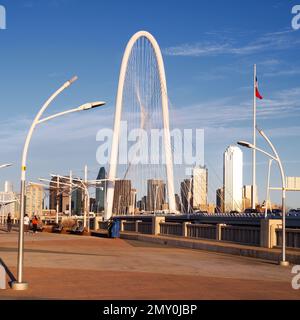 Margaret Hunt Hill Bridge Dallas Skyline Stock Photo