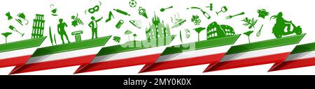 italian flag  background with silhouette symbol. vector illustrator Stock Vector