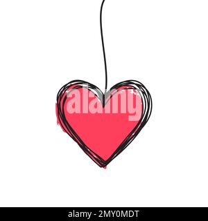 Tangled scribbled HEART hanging on a string Stock Vector