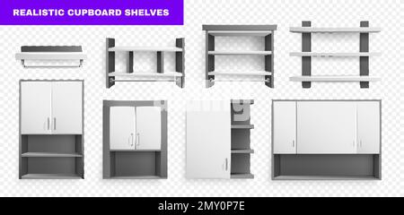 Two colors kitchen or living room cupboards and shelves in minimalist style realistic set isolated on transparent background vector illustration Stock Vector