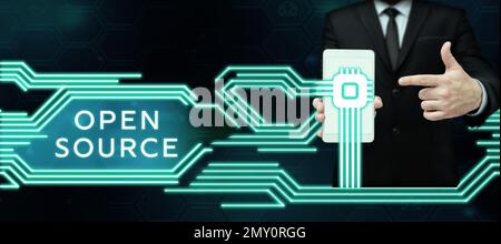 Conceptual display Open Source. Word for denoting software which original source code freely available Stock Photo