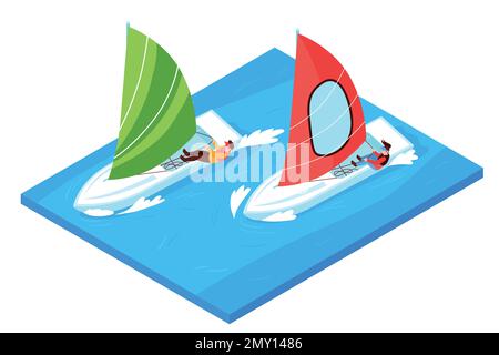 Regatta concept with race competition symbols isometric  vector illustration Stock Vector