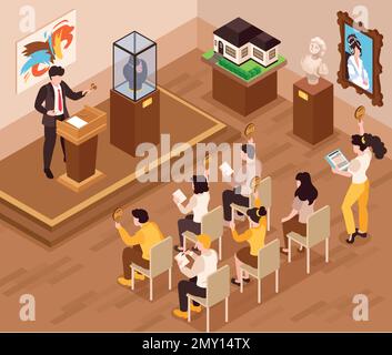 Auction background with buying and tips symbols isometric vector illustration Stock Vector