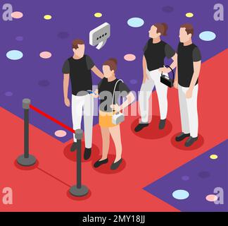 Queue isometric colored composition couple chatting while waiting their turn in a club or bar vector illustration Stock Vector