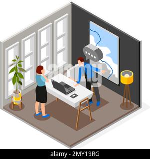 Bad boss isometric and isolated composition boss yells at subordinate and she cries vector illustration Stock Vector