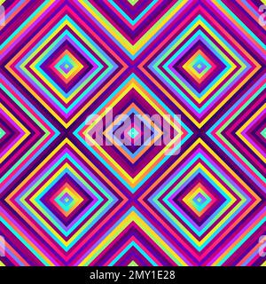 Crazy squares - bright geometric pattern with bold neon colors. Multicolor lines. Seamless vector pattern. Abstract geometric background. Stock Vector