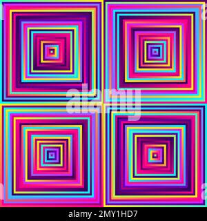 Crazy squares - bright geometric pattern with bold neon colors. Multicolor lines. Seamless vector pattern. Abstract geometric background. Stock Vector