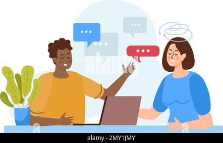 Open mind psychotherapy composition with discussion symbols flat vector illustration Stock Vector