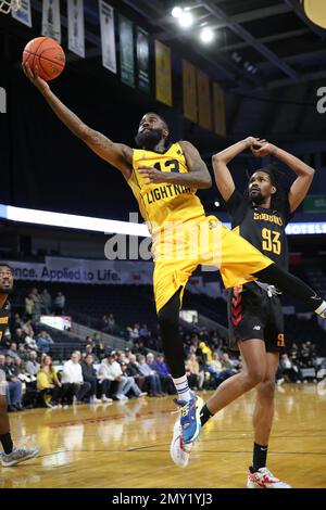 London Ontario Canada. Jan 19 2023, The Sudbury 5 Defeat the London Lightning 86-83 in the NBLC Season opener. Terry Thomas(13) of the London Lightnin Stock Photo