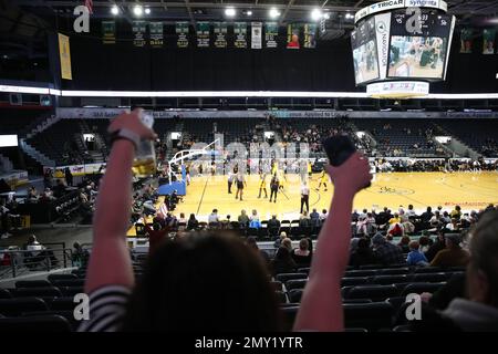 London Ontario Canada. Jan 19 2023, The Sudbury 5 Defeat the London Lightning 86-83 in the NBLC Season opener. London Lightning. Luke Durda/Alamy Stock Photo