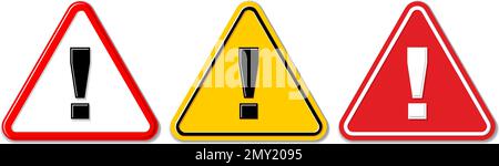 Triangle warning road signs. Danger warning attention icons set on transparent background Stock Vector