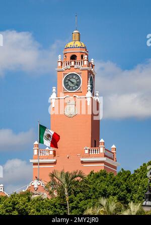 Clock Tower of the City Hall, Mérida, Mexico Stock Photo