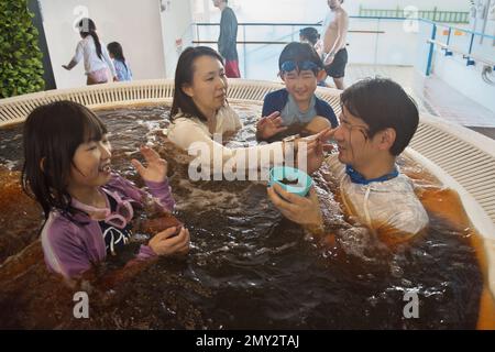 Hakone, Japan. 04th Feb, 2023. Bather is seen takes photo the