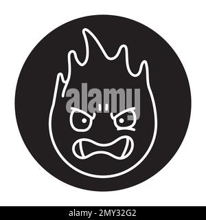 Evil character in the form of fire color line icon. Mascot of emotions ...