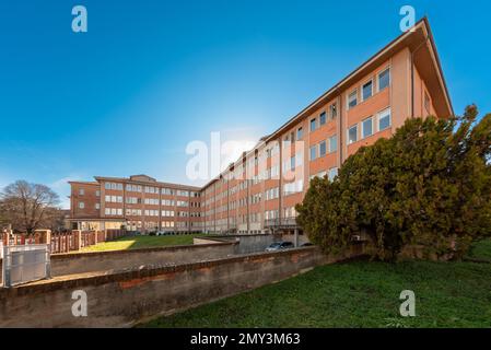 Saluzzo, Piedmont, Italy - February 3, 2023: Saluzzo ASL Cuneo 1 Civil Hospital building in Via Spielberg Stock Photo