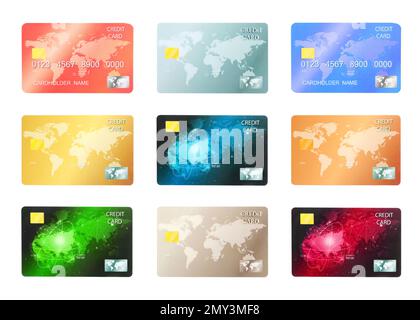 Set of modern credit cards on white background Stock Photo