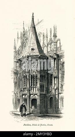 Antique illustration of a pavilion of Palais de Justice in Rouen, Upper Normandy, France. Engraving published in Picturesque Europe, Vol. III (Cassell Stock Photo