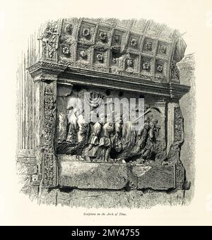 19th-century wood engraving representing a sculpture on the Arch of Titus, Rome, Italy. Illustration published in Picturesque Europe, Vol. III (Cassel Stock Photo