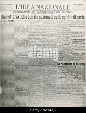 Front page of the Italian newspaper L'Idea Nazionale about the unification of nationalism and fascism, Italy, February 28, 1923 Stock Photo