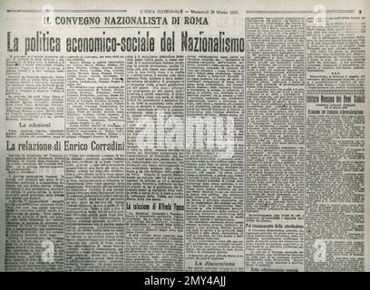 Third page of the Italian newspaper L'Idea Nazionale about the nationalist congress in Rome, Italy, March 19, 1919 Stock Photo