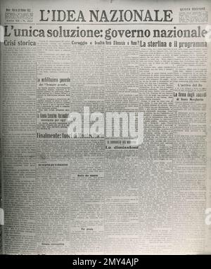 Front page of the Italian newspaper L'Idea Nazionale about the national government, Italy, October 28, 1922 Stock Photo