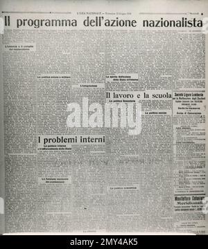 Fifth page of the Italian newspaper L'Idea Nazionale about the program of the nationalist action, Italy, June 15, 1919 Stock Photo