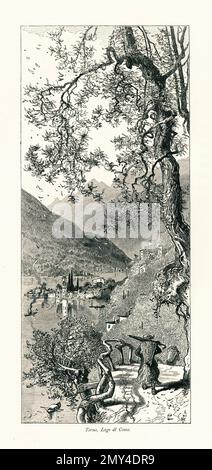 Antique engraving of Torno, a village on the shore of Lake Como, Italy. Illustration published in Picturesque Europe, Vol. III (Cassell & Company, Lim Stock Photo
