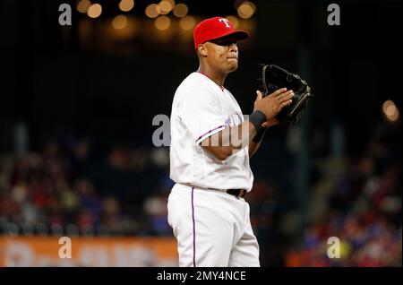 June 08, 2019: Former Texas Rangers third baseman Adrian Beltre #29 stands  on the field with his family including his wife Sandra, Adrian Jr, youngest  daughter Camilla, and oldest daughter Cassandra on