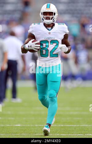 Miami Dolphins wide receiver Brandon Marshall (19) walks off the field  after an NFL preseason football game against the Jacksonville Jaguars in  Jacksonville, Fla., Saturday, Aug. 21, 2010. The Dolphins won 27-26. (