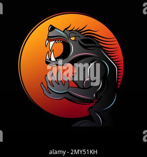Werewolf silhouette,halloween night background moonlight vector illustration. Stock Vector