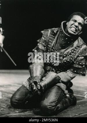 British actor Hugh Quarshie in the Royal Shakespeare Company's production of Henry IV at the Barbican, London, UK 1980s Stock Photo