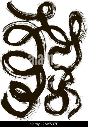 Grunge hand drawn paint brush. Curved brush stroke vector illustration. Wavy and curly lines, round shapes, dry brush stroke texture. Wavy and swirled Stock Vector