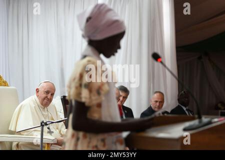 Juba, South Sudan. 04th Feb, 2023. South Sudan, Juba, 2023/2/4.Pope Francis during 'meeting with internally displaced persons at Freedom Hall of Juba in South Sudan Photograph by Vatican Media/Catholic Press Photo. RESTRICTED TO EDITORIAL USE - NO MARKETING - NO ADVERTISING CAMPAIGNS Credit: Independent Photo Agency/Alamy Live News Stock Photo