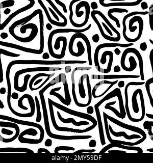 Seamless pattern with hand drawn brush strokes. Wavy and swirled brush strokes vector seamless pattern. Abstract wallpaper design, textile print Stock Vector